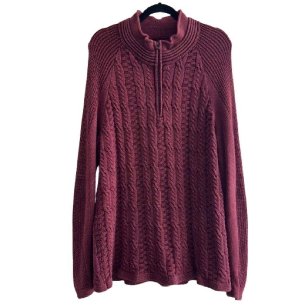 Carbon2Cobalt Burgundy Fisherman Chunky Knit 1/4 Zip Sweater Pullover Fall
